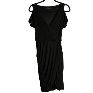 David Meister Cold Shoulder Ruched Drape Midi Dress Black Size 4